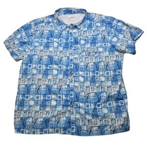 Columbia PFG Shirt Men 3XL Blue Fish Print Short Sleeve Performance Fishing Gear